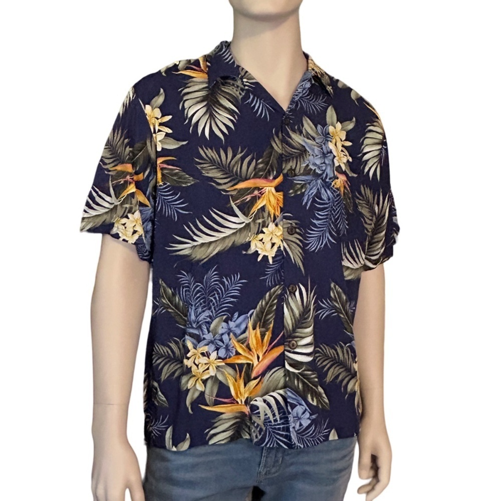 Sandwich Isle Hawaiian Shirt Tiki Button Front 100% Rayon Floral Foliage NWOT